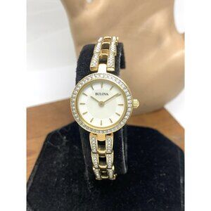 Bulova Women's Watch 98L213 Quartz Mother of Pearl Dial Gold Steel Gemmed 22.5mm